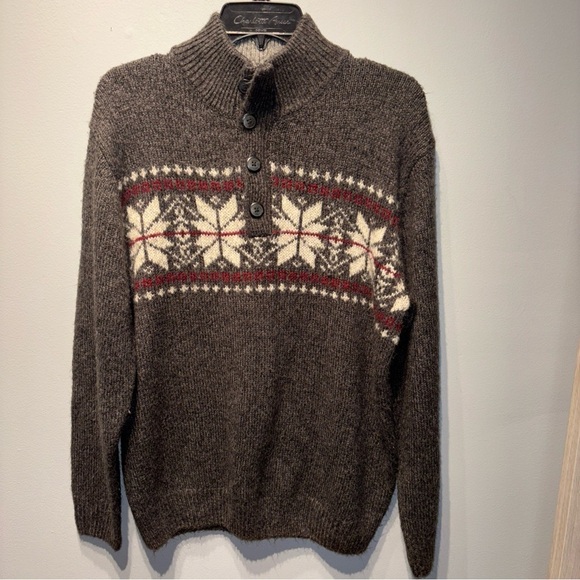 Tricots‎ ST Raphael Gray Sweater Snowflake Pattern Mens SzL Fair Isle Holiday - Picture 1 of 13